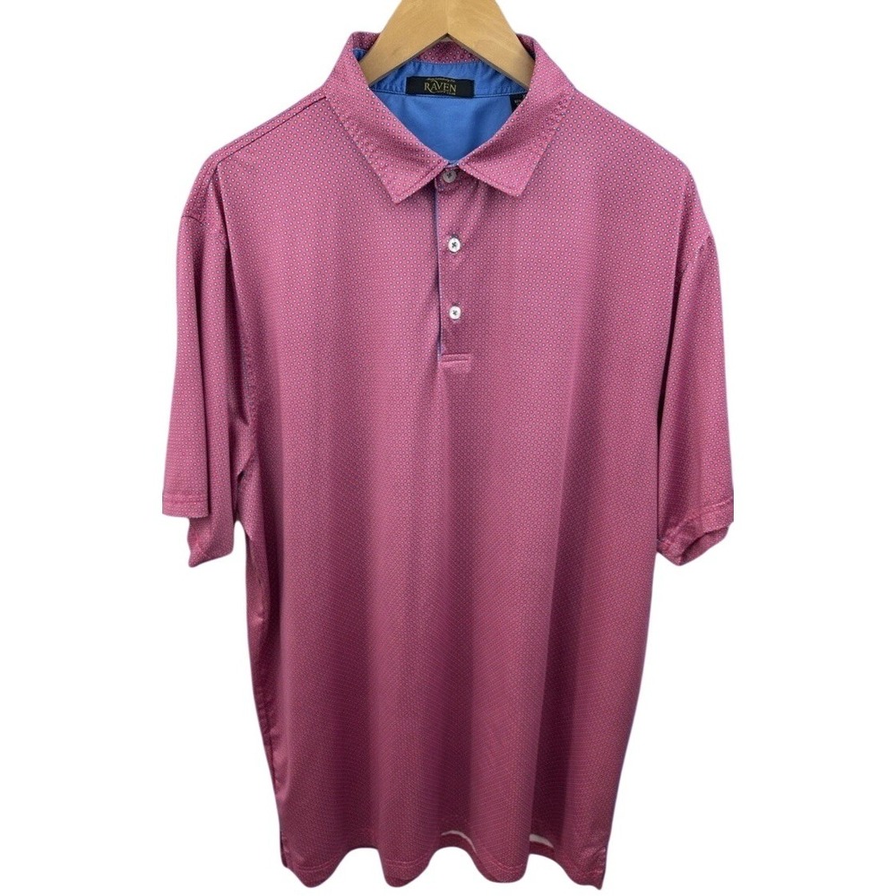 Raven Golf Polo Men's XL Geometric Pink Blue Performance Short Sleeve